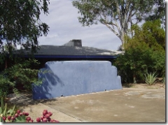 blue straw bale wall