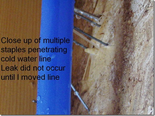 Close up staples in water line