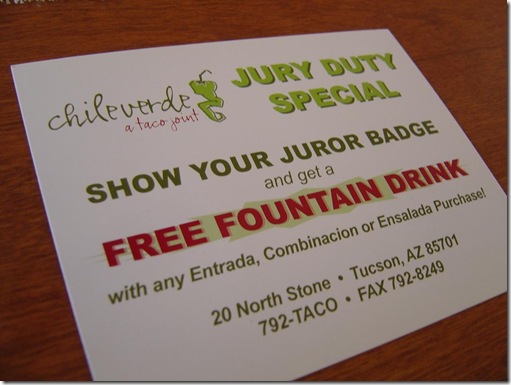 free drink for jurors at chile verde downtown tucson restaurant